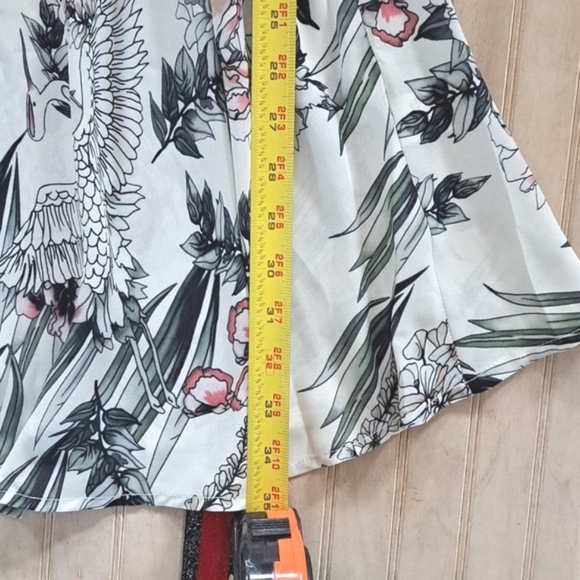 NEW Extelle Floral Print Birds Flowy Tie Back Red Sparkle Collar Button-Up Dress - Picture 11 of 11